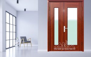 Hình Ảnh Cửa Thép Vân Gỗ 2 Cánh Lệch A21.K